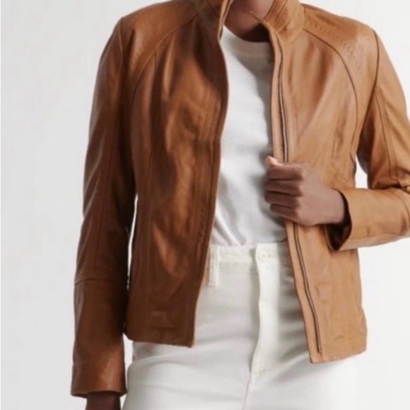 NWT Quince Leather Stand Collar Jacket Cognac Large - Picture 3 of 3